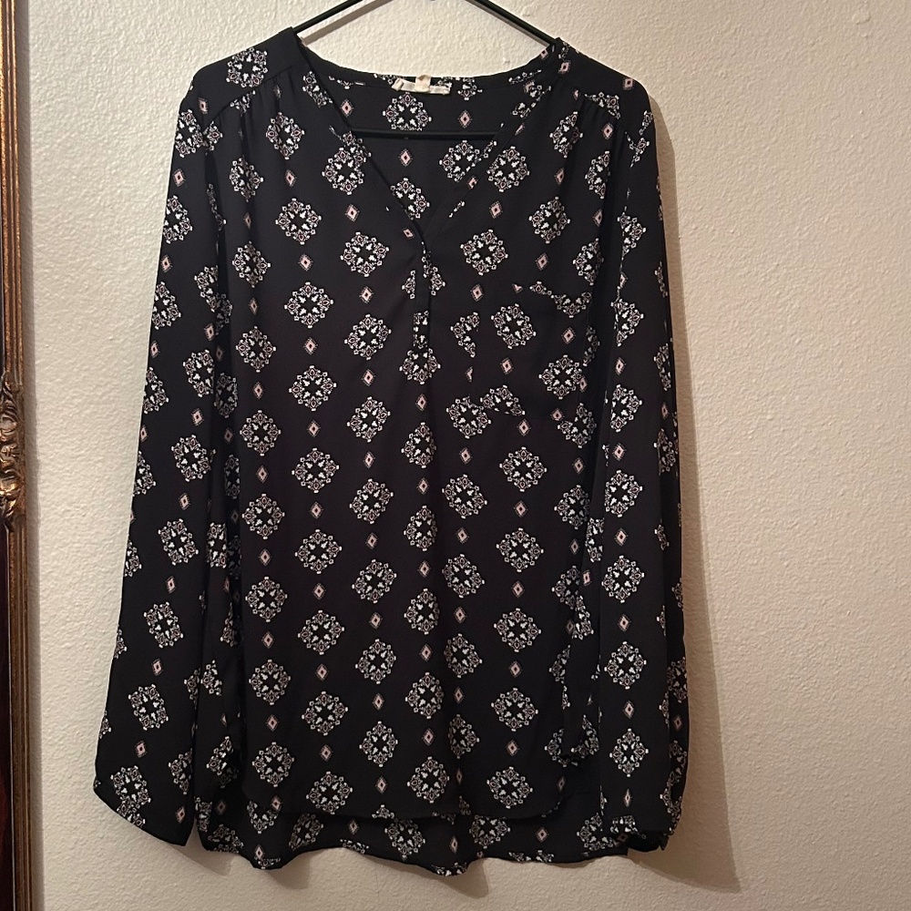 Xl Black Print Blouse